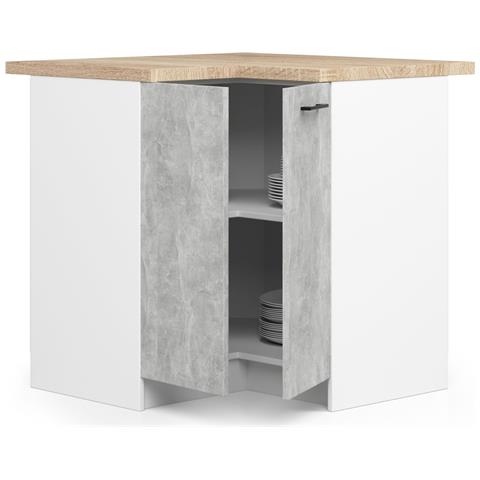 Mobile cucina modulare con piano di lavoro OLIWIA, 2 ante, 90x46x85 cm, Colore Bianco e Grigio Cemento - Foto 2