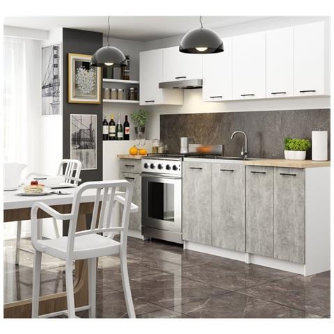 Mobile cucina modulare con piano di lavoro OLIWIA, 2 ante, 90x46x85 cm, Colore Bianco e Grigio Cemento - Foto 5