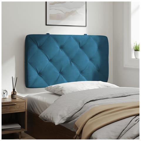 Cuscino Testiera Blu 90 Cm In Velluto - Foto 2