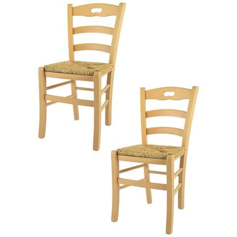 Set 2 Sedie Modello Savoie Per Cucina Bar E Sala Da Pranzo, Robusta Struttura In Legno Di Faggio Color Naturale E Seduta In Paglia - Foto 1
