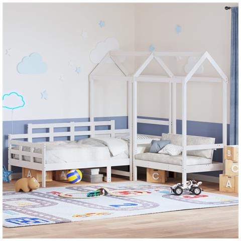 Set Dormeuse E Panca Con Tetto Bianco 80x200cm Massello Pino - Foto 8