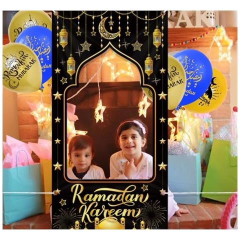 Striscione Elegante In Nero E Oro Per Foto Di Ramadan - 180x90 Cm, Perfetto Per Festeggiamenti! - Foto 2