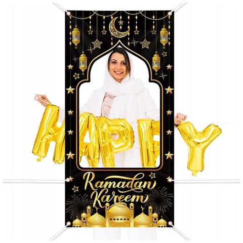 Striscione Elegante In Nero E Oro Per Foto Di Ramadan - 180x90 Cm, Perfetto Per Festeggiamenti! - Foto 1