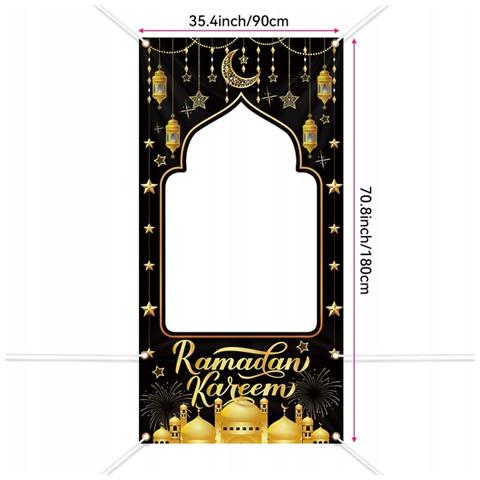 Striscione Elegante In Nero E Oro Per Foto Di Ramadan - 180x90 Cm, Perfetto Per Festeggiamenti! - Foto 4