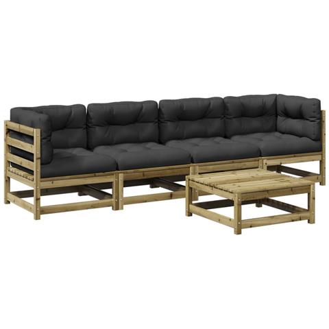 Set Divani Da Giardino 5pz Con Cuscini Legno Impregnato Di Pino - Foto 2