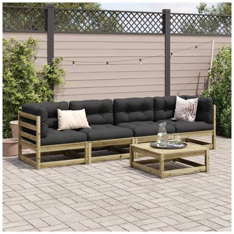 Set Divani Da Giardino 5pz Con Cuscini Legno Impregnato Di Pino - Foto 3