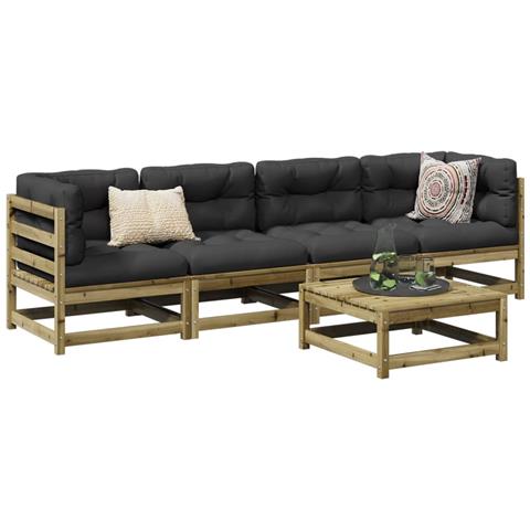 Set Divani Da Giardino 5pz Con Cuscini Legno Impregnato Di Pino - Foto 1