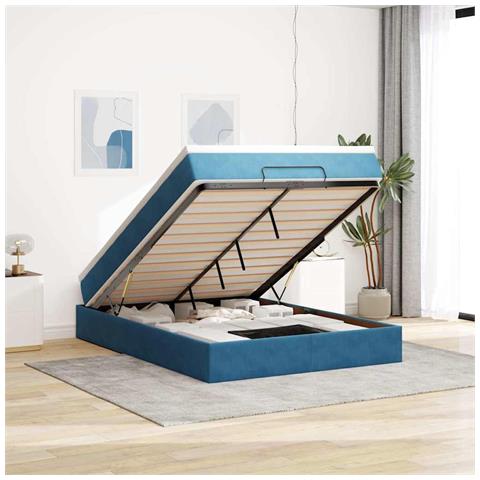 Struttura Letto Pouf Con Materasso 140x190 Cm In Velluto - Foto 1