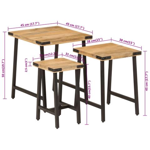 Lusso Casadino -  Tavolini A Incastro 3 Pz In Legno Massello Di Mango E Ferro - Foto 8