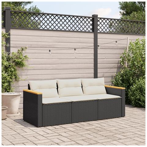 Divano Da Giardino A 3 Posti Con Cuscini Nero In Polyrattan - Foto 2
