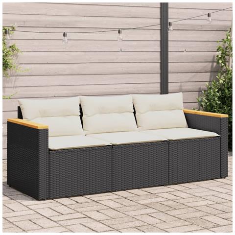 Divano Da Giardino A 3 Posti Con Cuscini Nero In Polyrattan - Foto 8