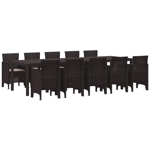 Set da Pranzo in Giardino 11 Pezzi con Cuscini Marrone Polyrattan, Tavolo da Giardino  Marrone 150x100x73 cm Polyrattan, Sedie da Giardino con Cuscini 2 pz Marrone Polyrattan, Sedie da Giardino con Cuscini 4 pz Marrone Polyrattan - Foto 1