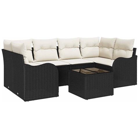 Set da Giardino  7 Pezzi con Cuscini Polyrattan Nero, Divano da Giardino  per 2 Persone con Cuscini Polyrattan Nero - Foto 1