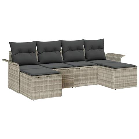 Set di divani da giardino con cuscini Grigio chiaro Polyrattan - Foto 1