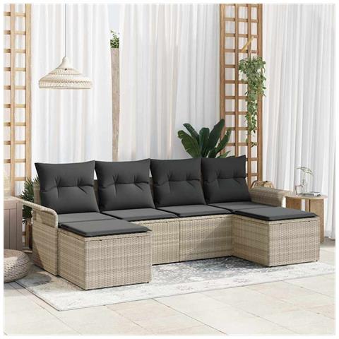 Set di divani da giardino con cuscini Grigio chiaro Polyrattan - Foto 2