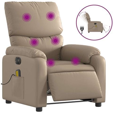 Poltrona Reclinabile Massaggio Elettrica Cappuccino Similpelle - Foto 1