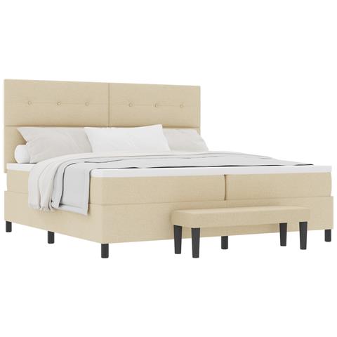 Letto a Molle con Materasso e Panchina Panna 200x200 cm Tessuto - Foto 1