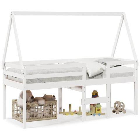 Letto a Soppalco con Tetto Bianco 90x190 cm in Legno di Pino - Foto 1