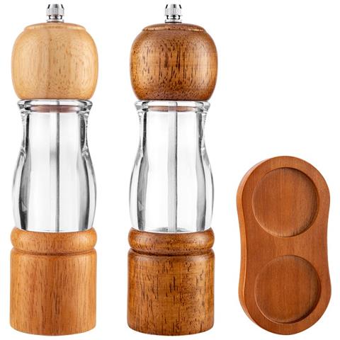 Set Di 3 Macinapepe In Legno Trasparente Da 8 Pollici Color Naturale E Retrò Con Base In Legno Di Acacia - Foto 1