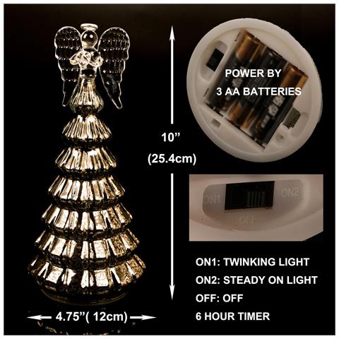 Albero Di Natale Con Angelo In Vetro Illuminato 25,4 Cm Timer Decorazione Natalizia - Foto 2