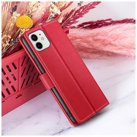 Custodia A Portafoglio Per Iphone 12 E 12 Pro Con Supporto E Linguetta Magnetica, Rosso - Foto 5