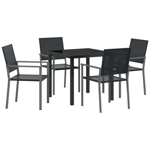 Set da Pranzo per Giardino 5 pcs Nero Poly Rattan - Foto 1