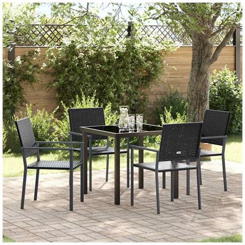 Set da Pranzo per Giardino 5 pcs Nero Poly Rattan - Foto 2