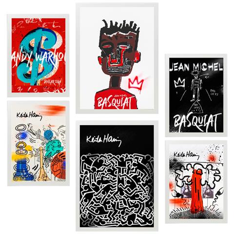 Set Di 6 Stampe Graffiti Pop Basquiat Warhol Incorniciati Con Illustrazioni Di Design Per Le Pareti Casa Stanza Negozio Pittura A3 & A4 Cornice Bianca - Foto 1