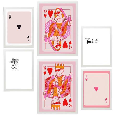Set Di 6 Stampe Illustrazioni Di Dipinti Decorativi Di Arte Moderna Nei Toni Del Rosa Incorniciati Con Illustrazioni Di Design Per Le Pareti A3 & A4 Cornice Bianca - Foto 1