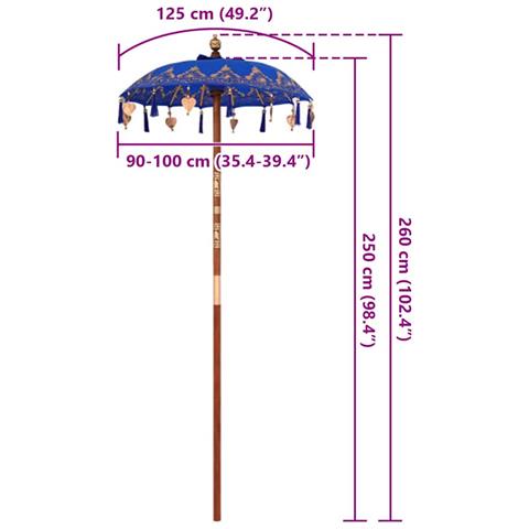 Parasol Balinese Blu (90-100) x 260 cm Cotone e legno massello - Foto 8