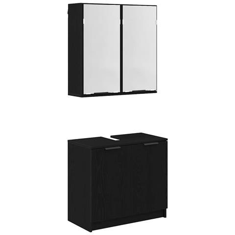 Set di Armadi da Bagno 2 pcs Rovere Nero Legno multistrato - Foto 1