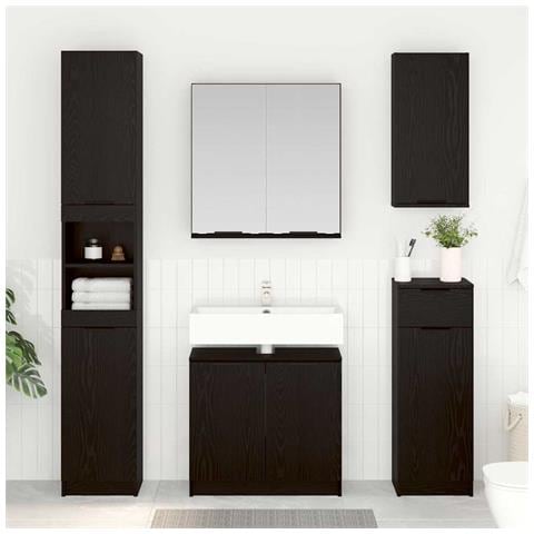 Set di Armadi da Bagno 2 pcs Rovere Nero Legno multistrato - Foto 2