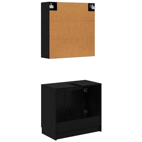 Set di Armadi da Bagno 2 pcs Rovere Nero Legno multistrato - Foto 9