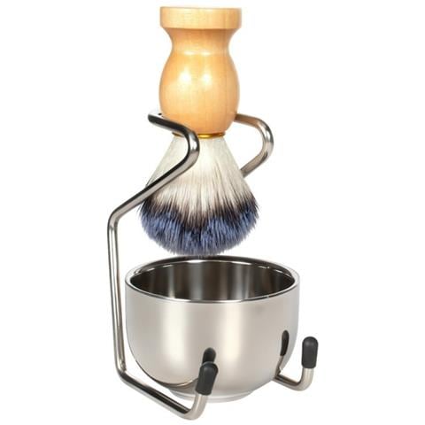 Kit Da Barba Da Uomo In Acciaio Inossidabile Con Pennello E Supporto Con Manico In Legno - Foto 1