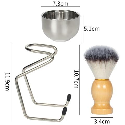 Kit Da Barba Da Uomo In Acciaio Inossidabile Con Pennello E Supporto Con Manico In Legno - Foto 2