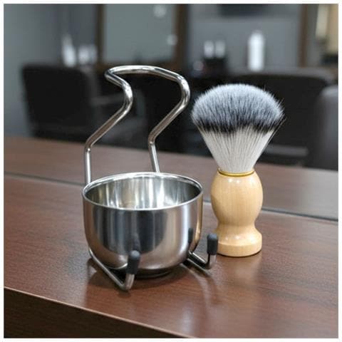 Kit Da Barba Da Uomo In Acciaio Inossidabile Con Pennello E Supporto Con Manico In Legno - Foto 7