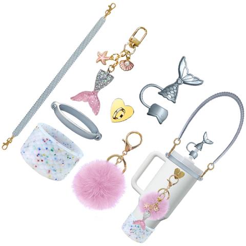 Kit Di Accessori Sirena 7 Pezzi Per Borracce Stanley - Porta Bicchiere In Silicone A Squame Di Pesce, Cinghia, Ciondoli Transparent - Foto 2