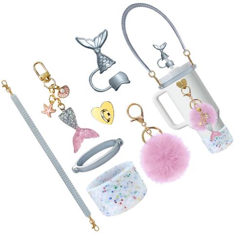 Kit Di Accessori Sirena 7 Pezzi Per Borracce Stanley - Porta Bicchiere In Silicone A Squame Di Pesce, Cinghia, Ciondoli Transparent - Foto 3