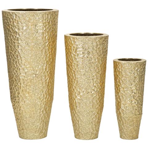 Set 3 Portavasi Glasy Oro In Ferro Con Lavorazione Decorativa - Foto 1