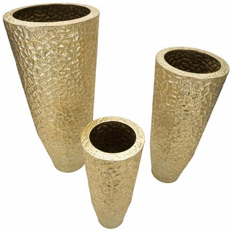 Set 3 Portavasi Glasy Oro In Ferro Con Lavorazione Decorativa - Foto 2
