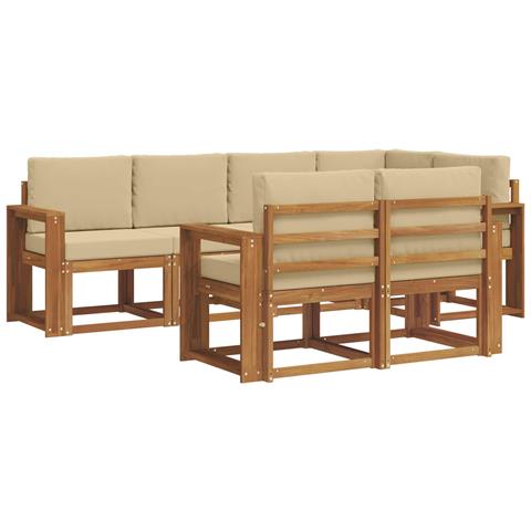 Set di divani da esterno con cuscino 7 pcs Naturale e Beige - Foto 1
