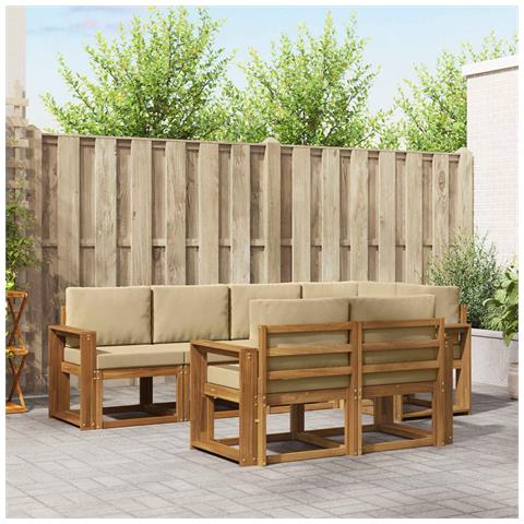 Set di divani da esterno con cuscino 7 pcs Naturale e Beige - Foto 2