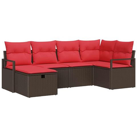 Set Divano da Giardino con cuscino 6 pcs Marrone polyrattan - Foto 1