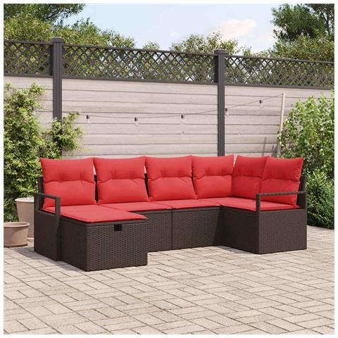 Set Divano da Giardino con cuscino 6 pcs Marrone polyrattan - Foto 2