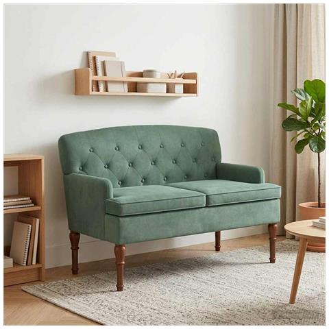 Loveseat con bottoni imbottiti Verde Mare 111 x 65 x 79 cm - Foto 2