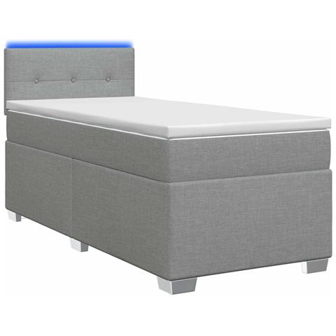 Letto con Box Spring, Materasso e LED Grigio Chiaro Singolo - Foto 1