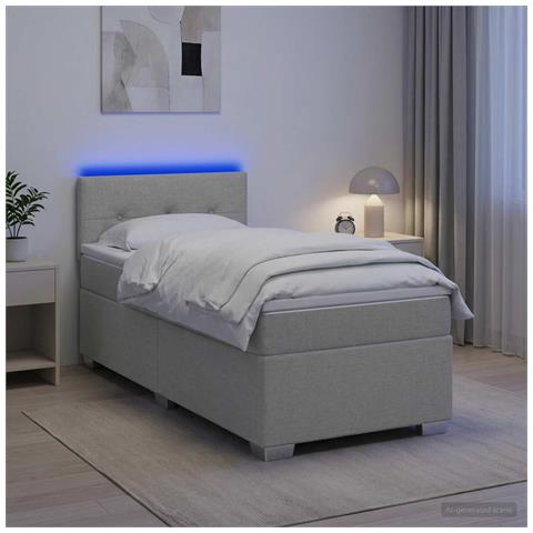 Letto con Box Spring, Materasso e LED Grigio Chiaro Singolo - Foto 2