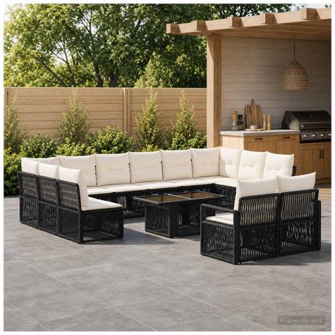 Set Divano da Giardino 13 pz Nero e Bianco Crema polyrattan - Foto 2