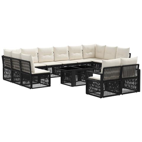 Set Divano da Giardino 13 pz Nero e Bianco Crema polyrattan - Foto 1