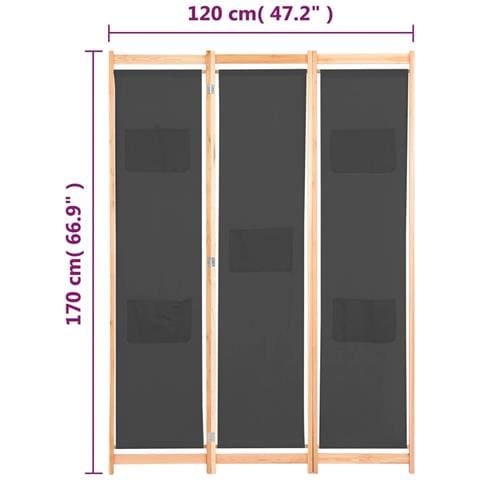 Divisorio A 3 Pannelli Grigio 120x170x4 Cm In Tessuto - Foto 2